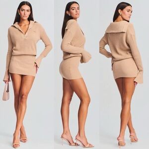 New SER.O.YA Katana Sweater Mini Dress in Tan